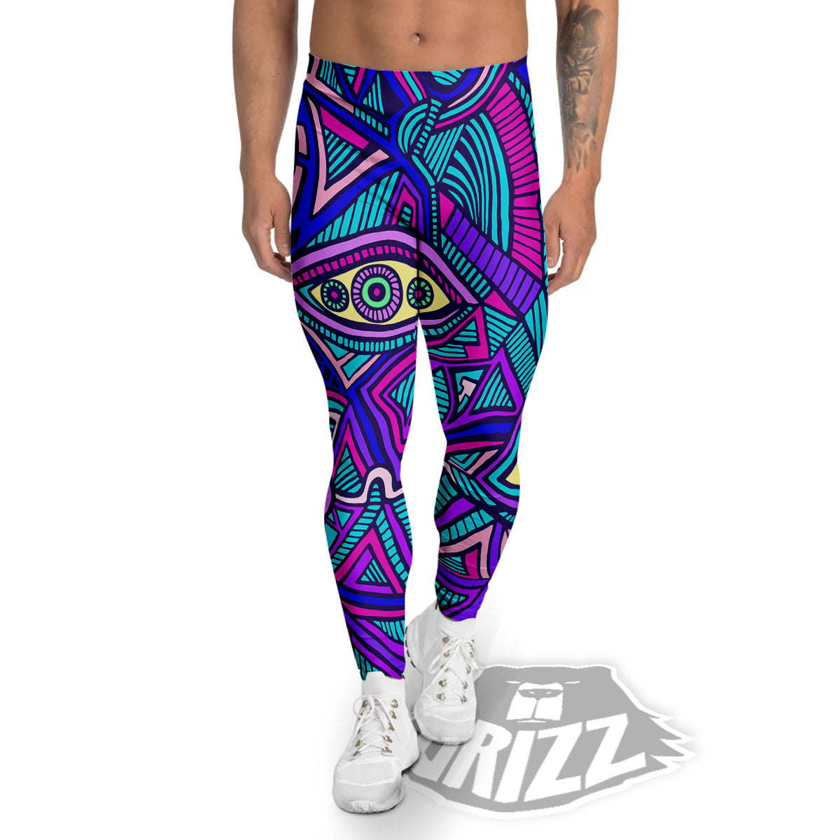 Trippy Ethnic Psychedelic Print Men's Leggings-grizzshop