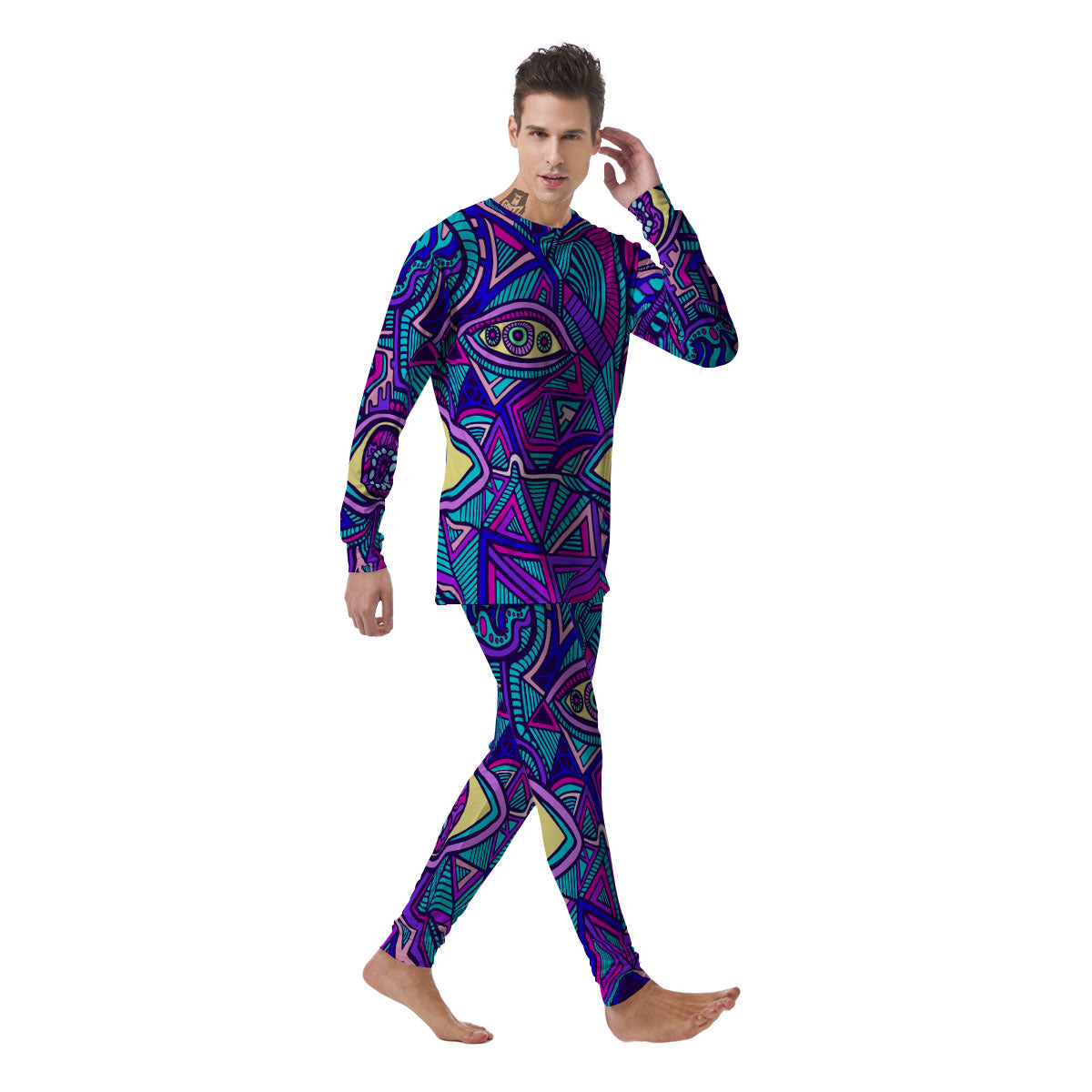 Trippy Ethnic Psychedelic Print Men's Pajamas-grizzshop