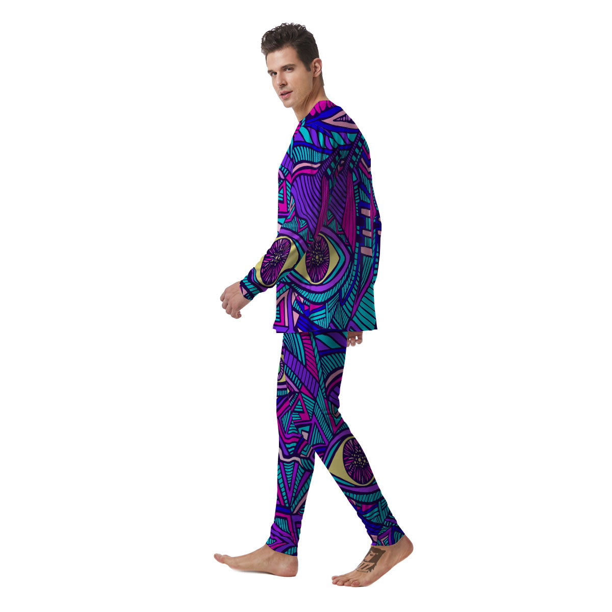 Trippy Ethnic Psychedelic Print Men's Pajamas-grizzshop