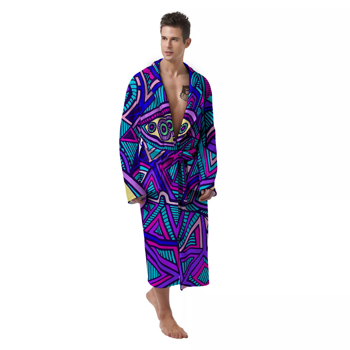 Trippy Ethnic Psychedelic Print Men's Robe-grizzshop