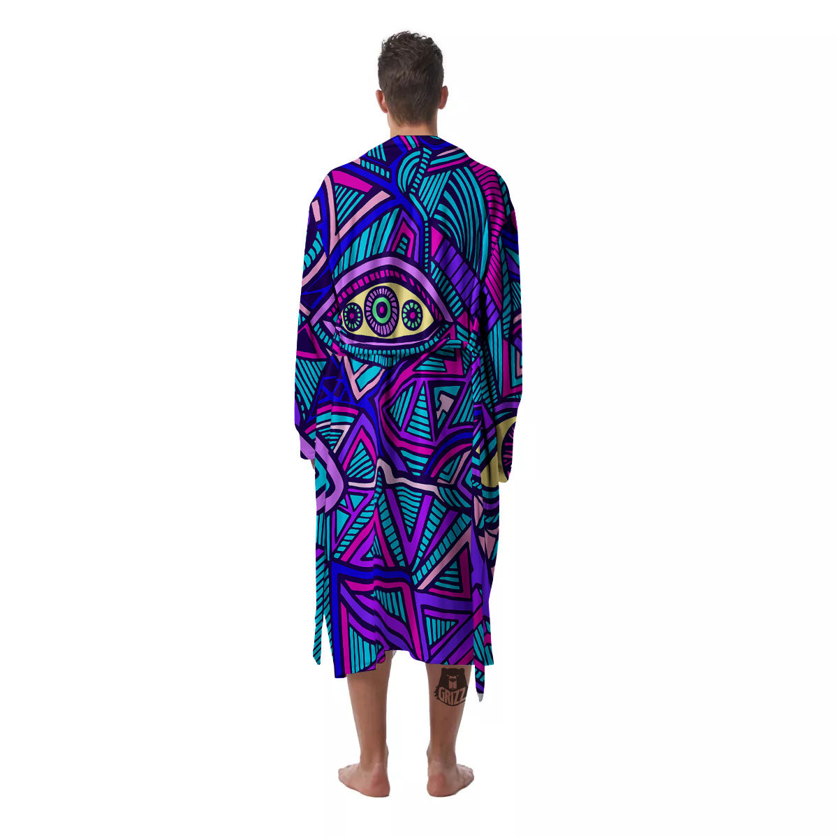 Trippy Ethnic Psychedelic Print Men's Robe-grizzshop