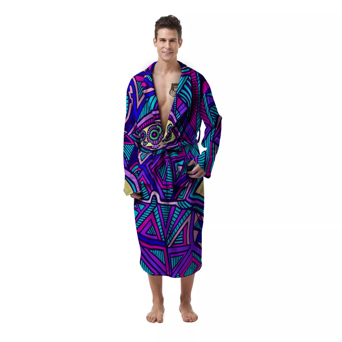 Trippy Ethnic Psychedelic Print Men's Robe-grizzshop