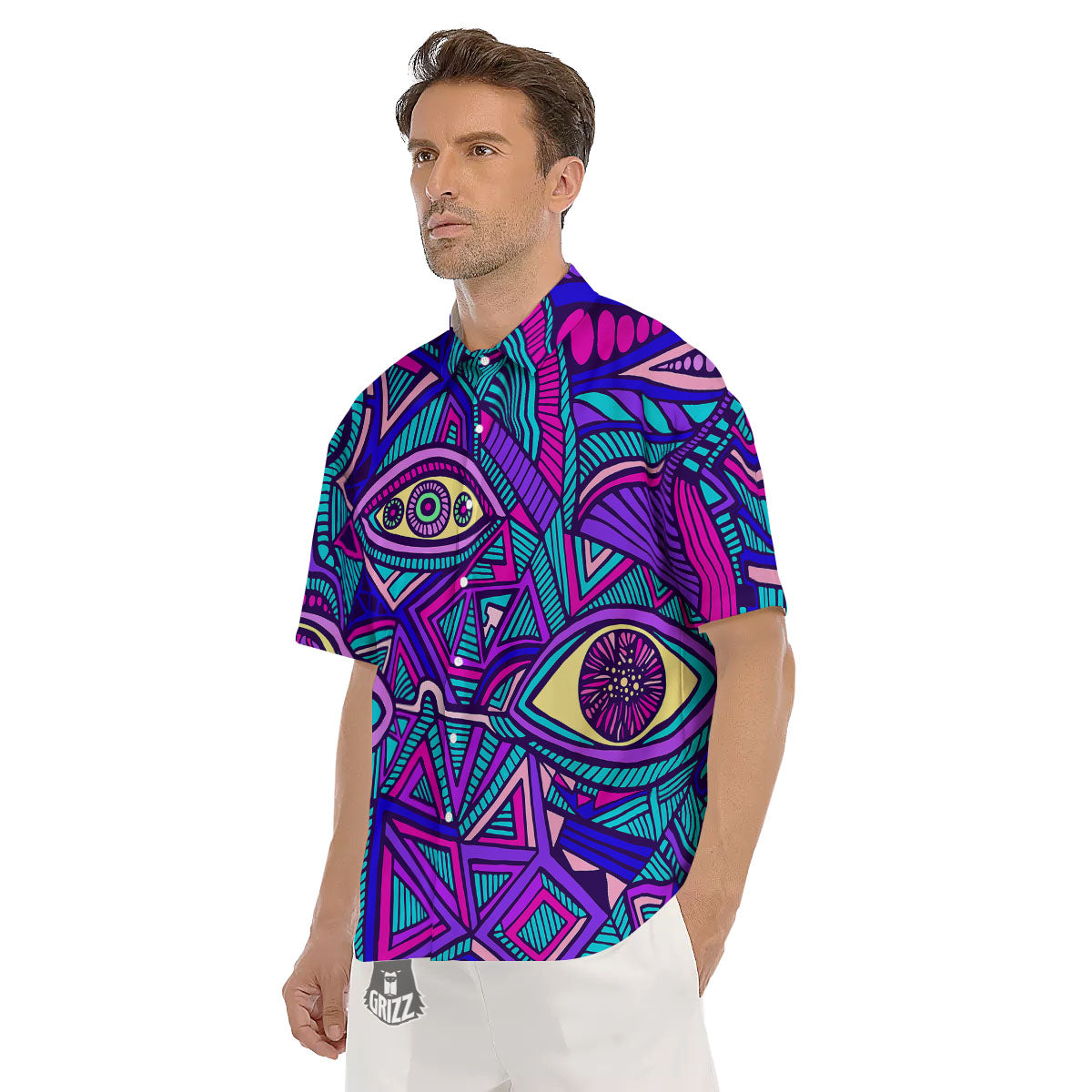 Trippy Ethnic Psychedelic Print Men's Short Sleeve Shirts-grizzshop