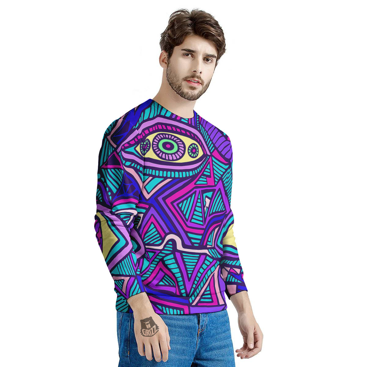 Trippy Ethnic Psychedelic Print Men's Sweatshirt-grizzshop