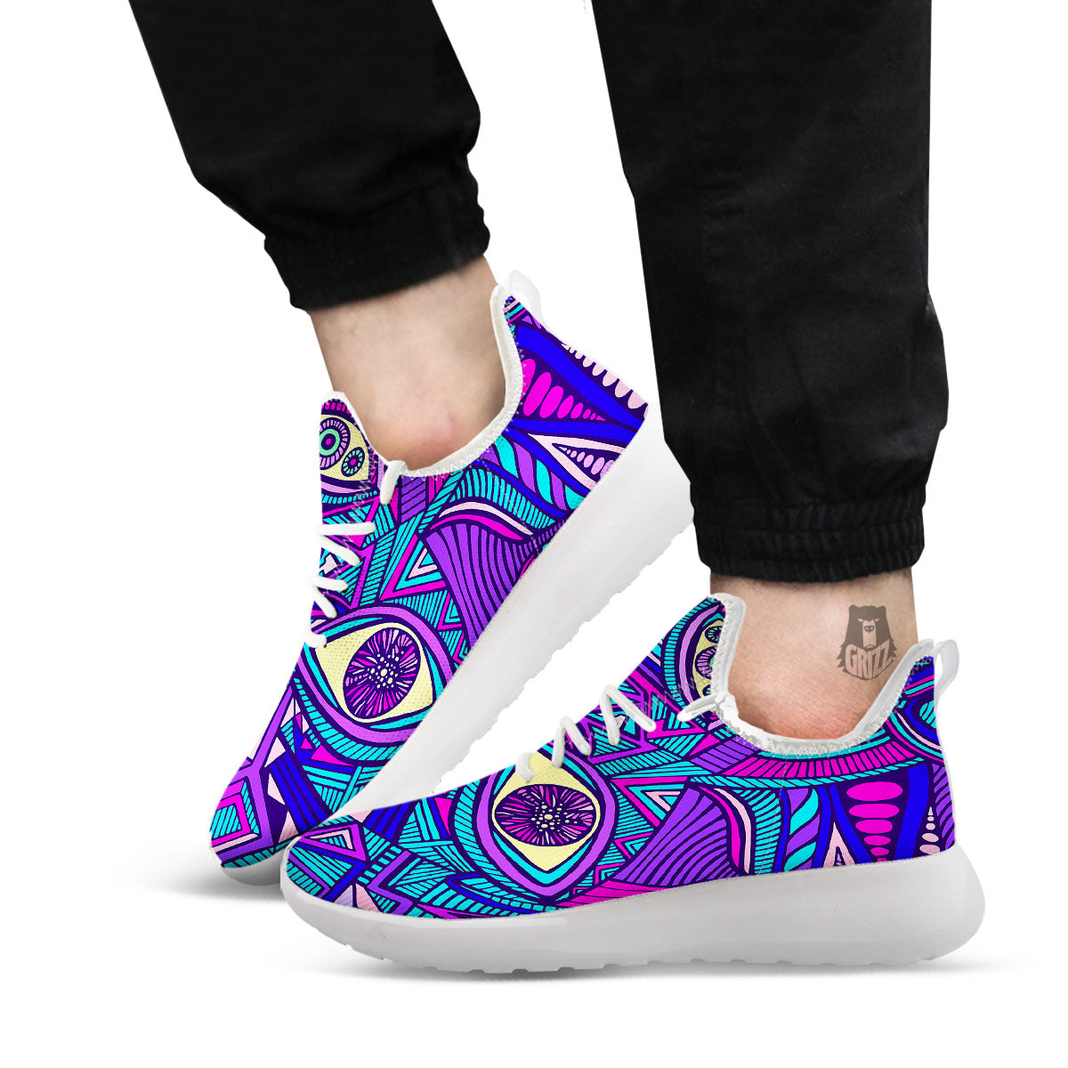Trippy Ethnic Psychedelic Print White Athletic Shoes-grizzshop