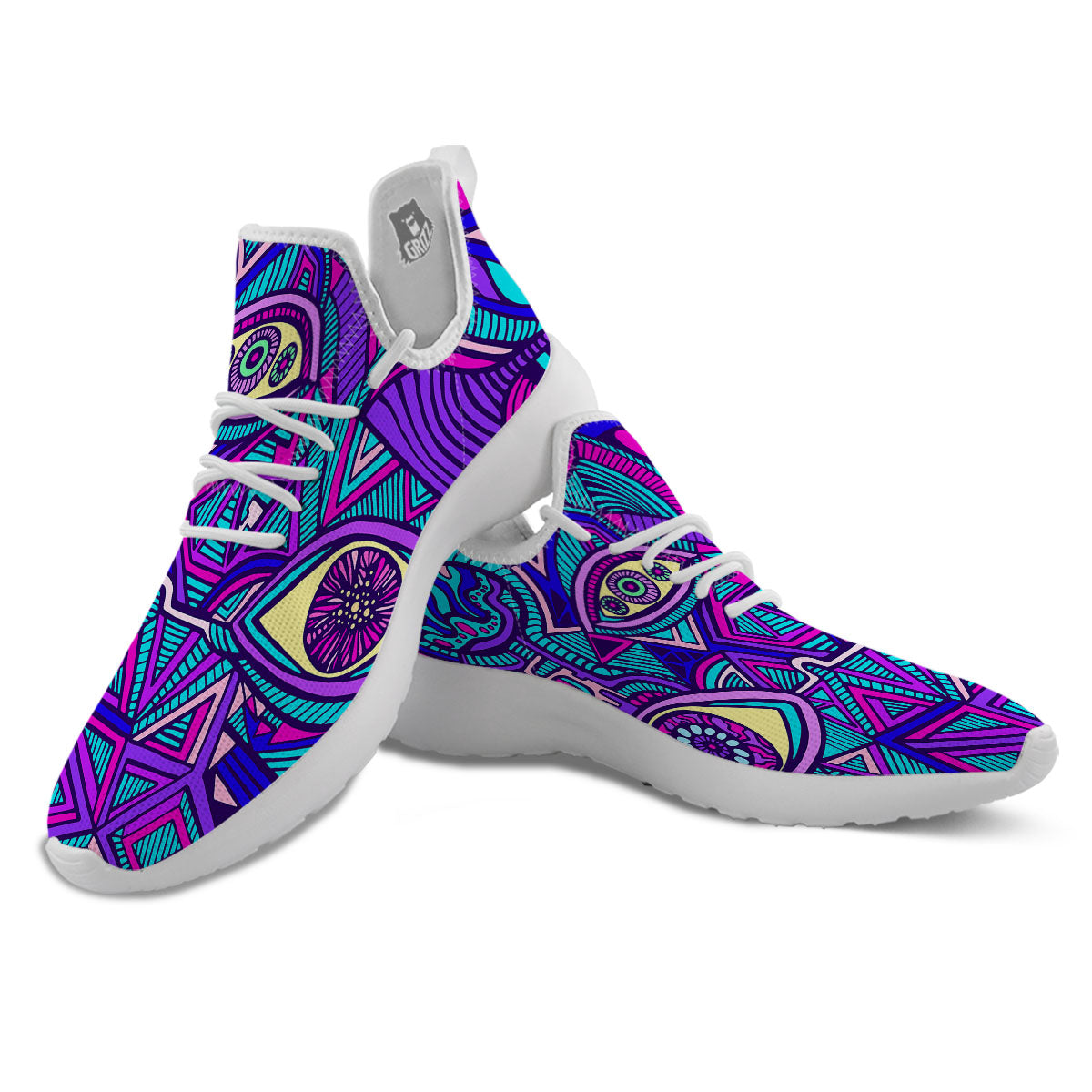 Trippy Ethnic Psychedelic Print White Athletic Shoes-grizzshop