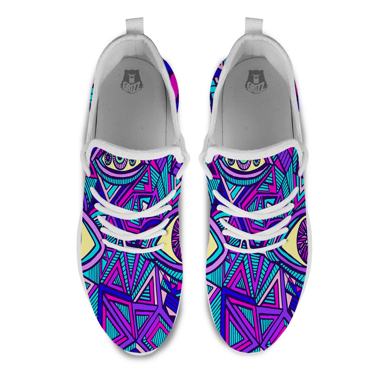 Trippy Ethnic Psychedelic Print White Athletic Shoes-grizzshop