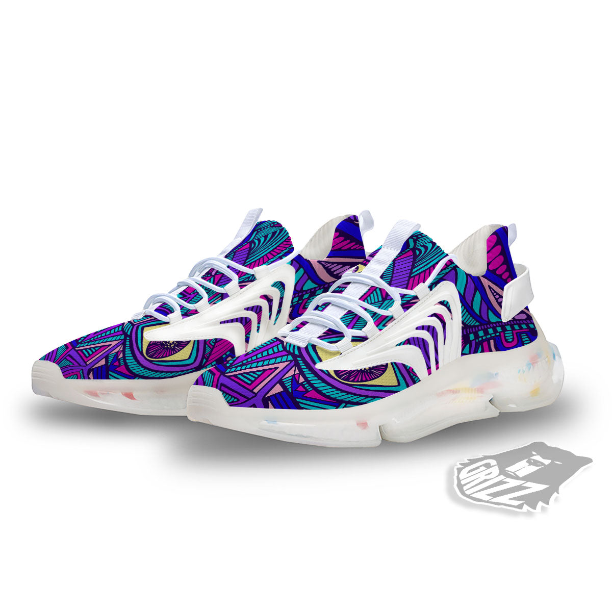Trippy Ethnic Psychedelic Print White Gym Shoes-grizzshop