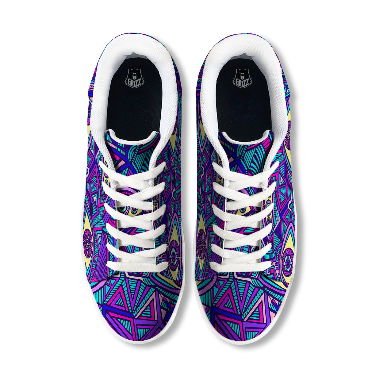 Trippy Ethnic Psychedelic Print White Low Top Sneakers-grizzshop