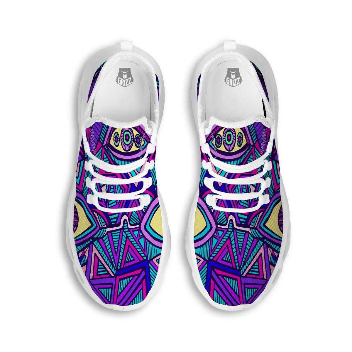 Trippy Ethnic Psychedelic Print White Running Shoes-grizzshop