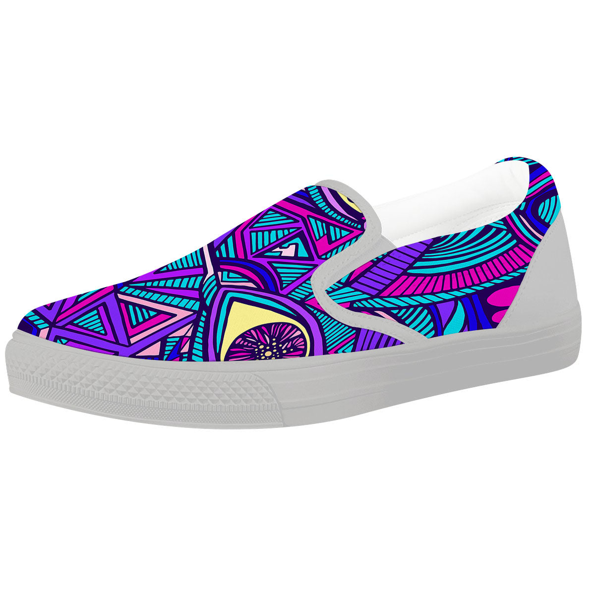 Trippy Ethnic Psychedelic Print White Slip On Shoes-grizzshop