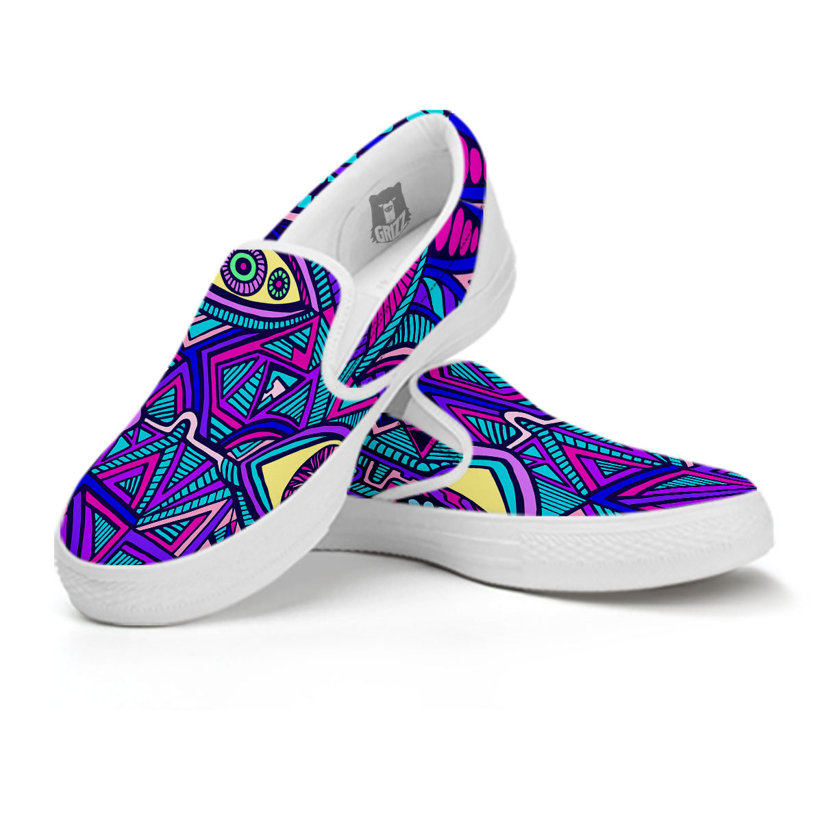 Trippy Ethnic Psychedelic Print White Slip On Shoes-grizzshop