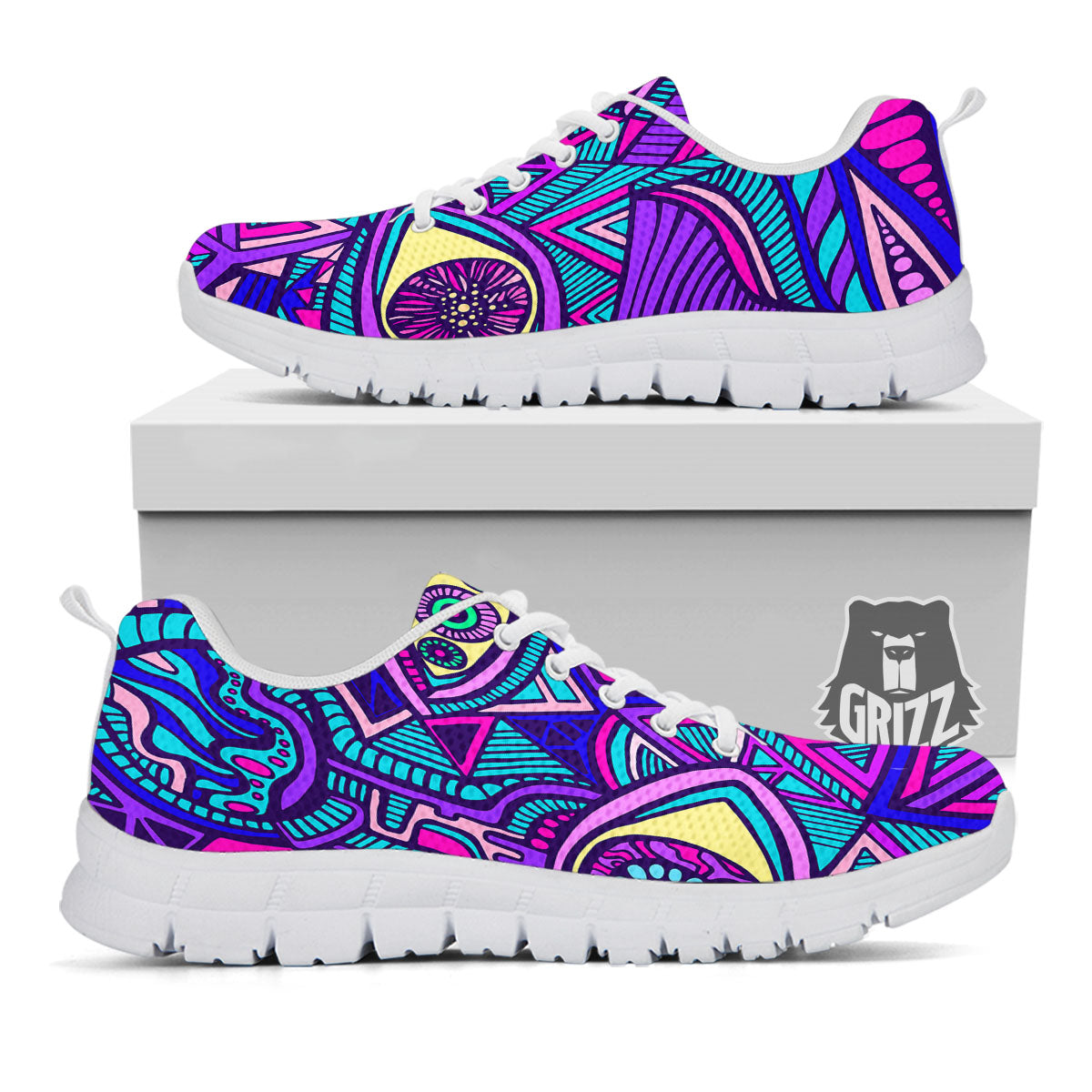 Trippy Ethnic Psychedelic Print White Sneaker-grizzshop