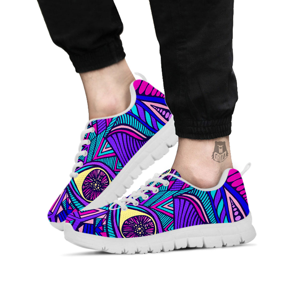 Trippy Ethnic Psychedelic Print White Sneaker-grizzshop