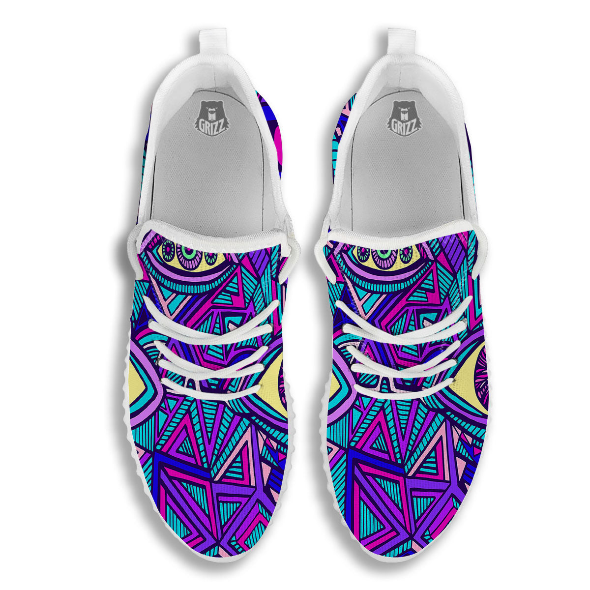 Trippy Ethnic Psychedelic Print White Walking Shoes-grizzshop