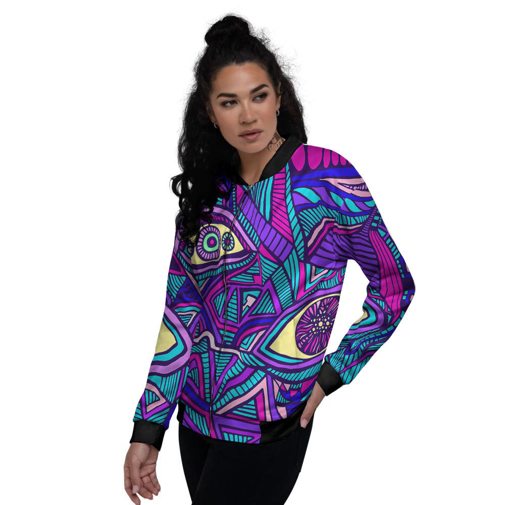 Trippy Ethnic Psychedelic Print Women's Bomber Jacket-grizzshop