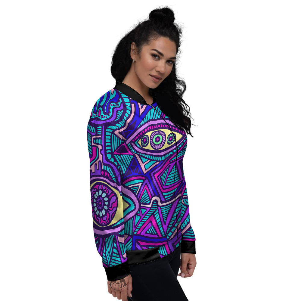 Trippy Ethnic Psychedelic Print Women's Bomber Jacket-grizzshop