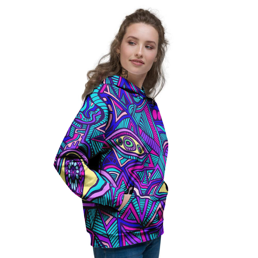 Trippy Ethnic Psychedelic Print Women's Hoodie-grizzshop