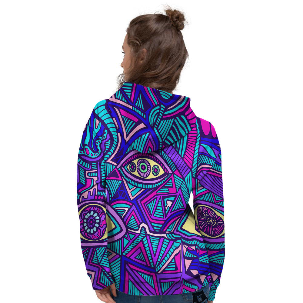 Trippy Ethnic Psychedelic Print Women's Hoodie-grizzshop