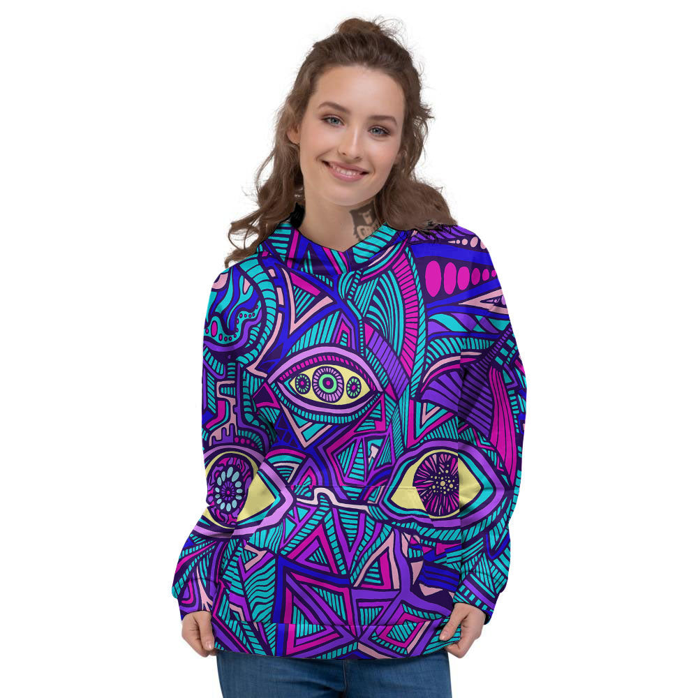 Trippy Ethnic Psychedelic Print Women's Hoodie-grizzshop