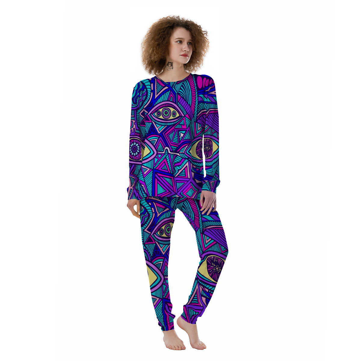Trippy Ethnic Psychedelic Print Women's Pajamas-grizzshop