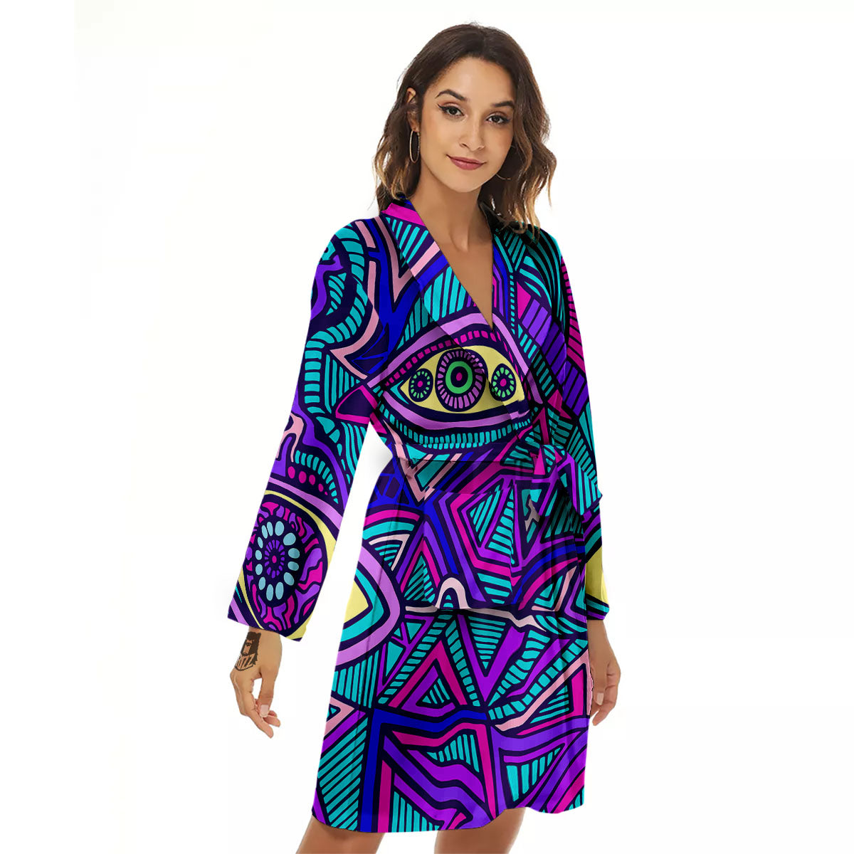 Trippy Ethnic Psychedelic Print Women's Robe-grizzshop