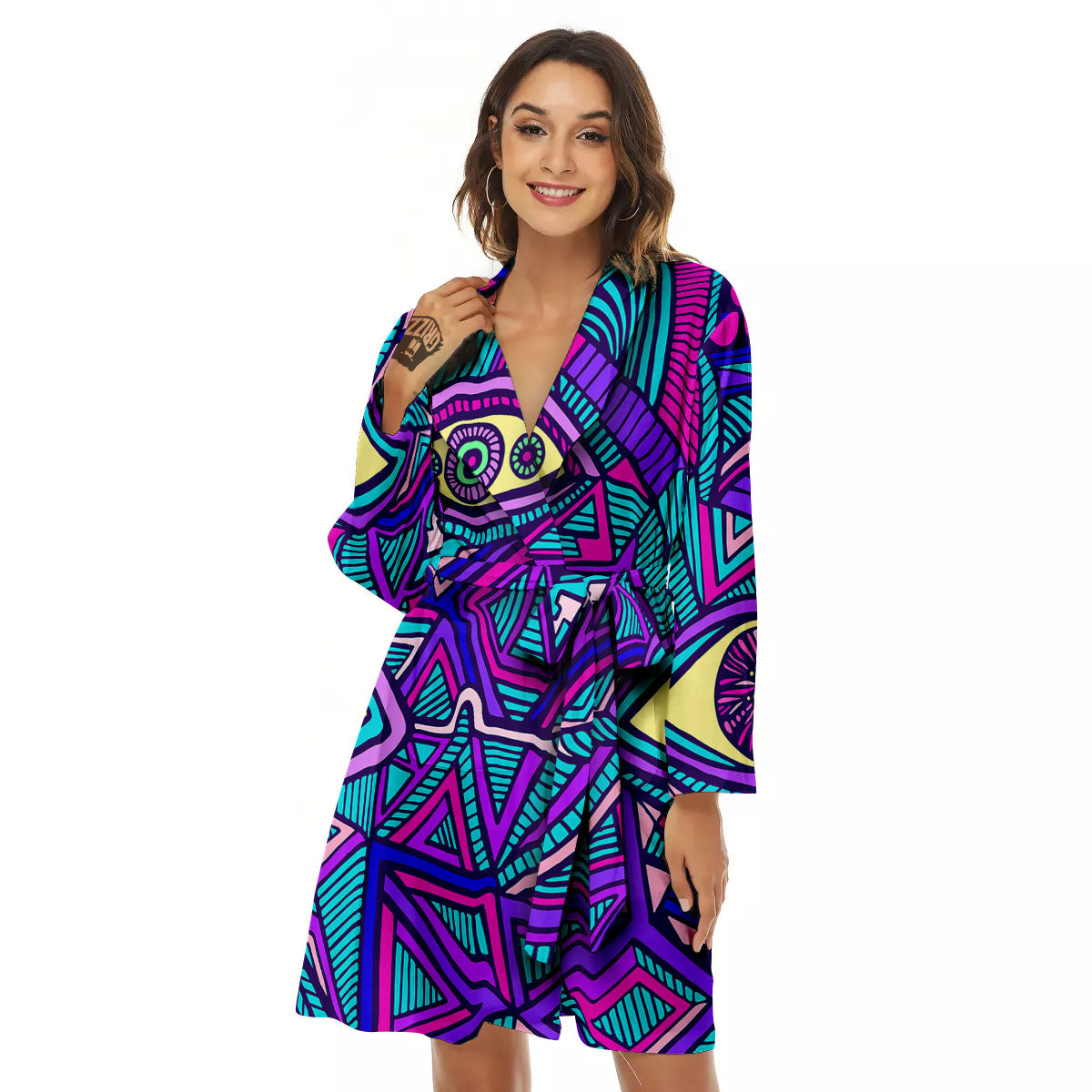 Trippy Ethnic Psychedelic Print Women's Robe-grizzshop