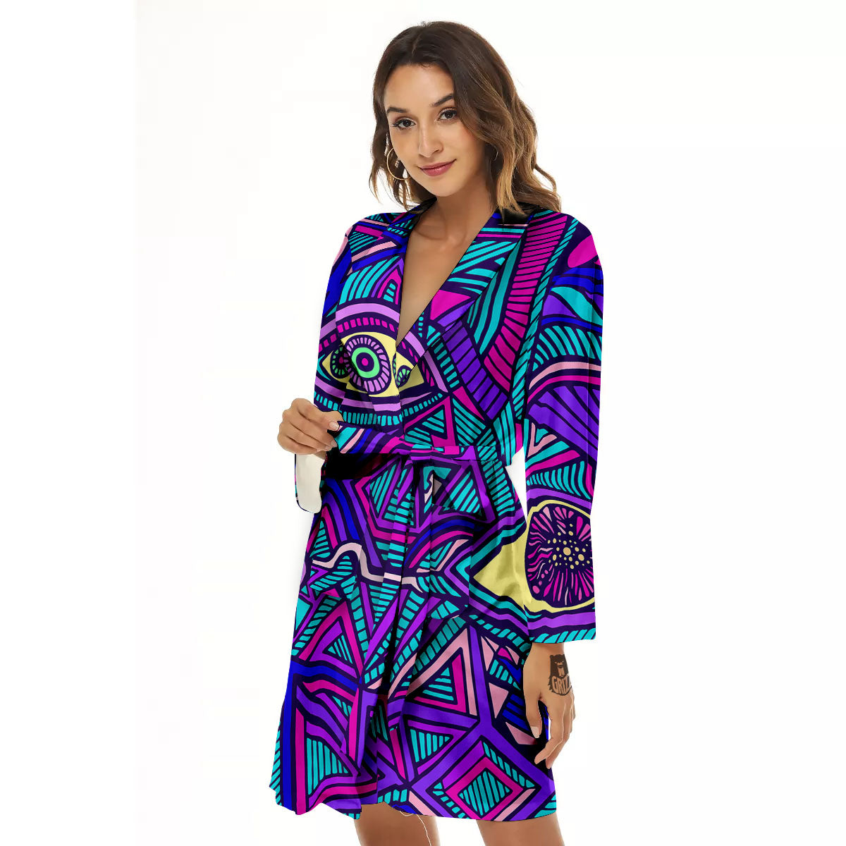 Trippy Ethnic Psychedelic Print Women's Robe-grizzshop