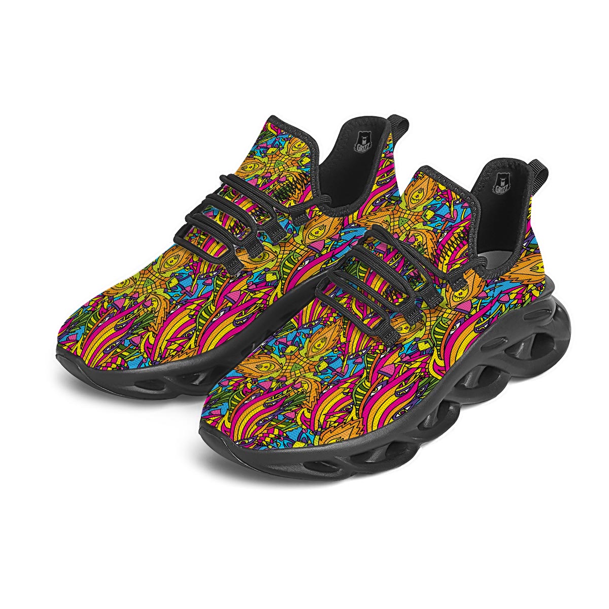 Trippy Hippie Flame Psychedelic Black Running Shoes-grizzshop