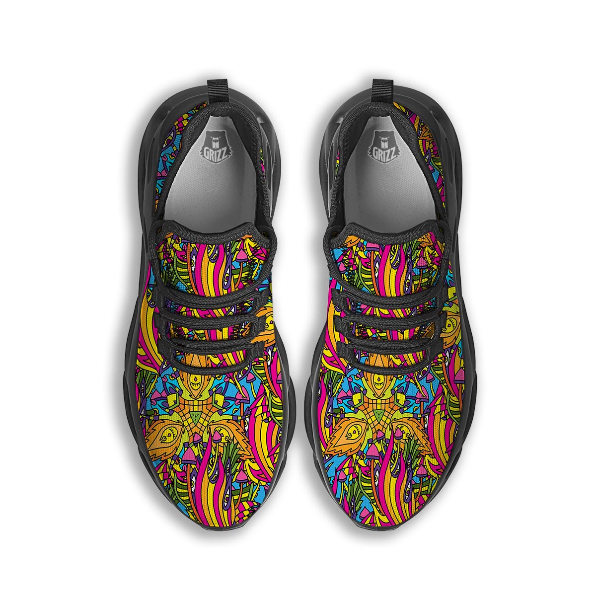 Trippy Hippie Flame Psychedelic Black Running Shoes-grizzshop