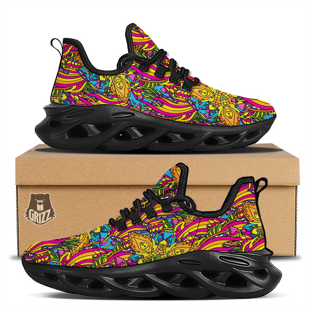 Trippy Hippie Flame Psychedelic Black Running Shoes-grizzshop