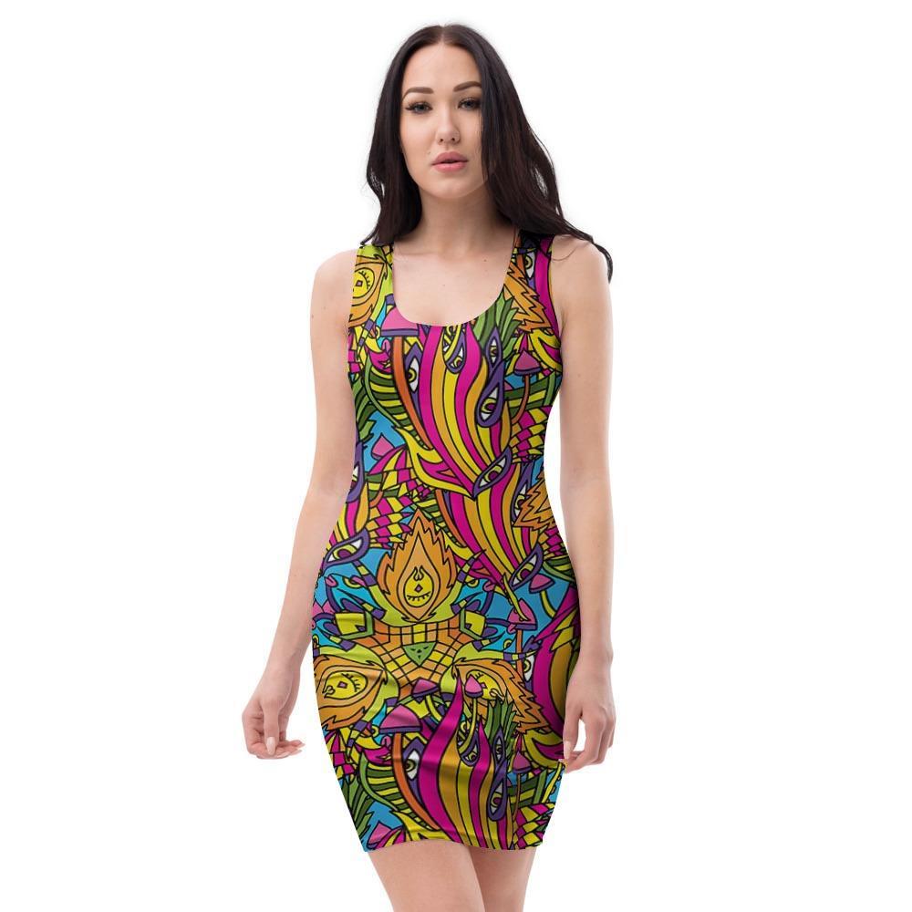 Trippy Hippie Flame Psychedelic Bodycon Dress-grizzshop