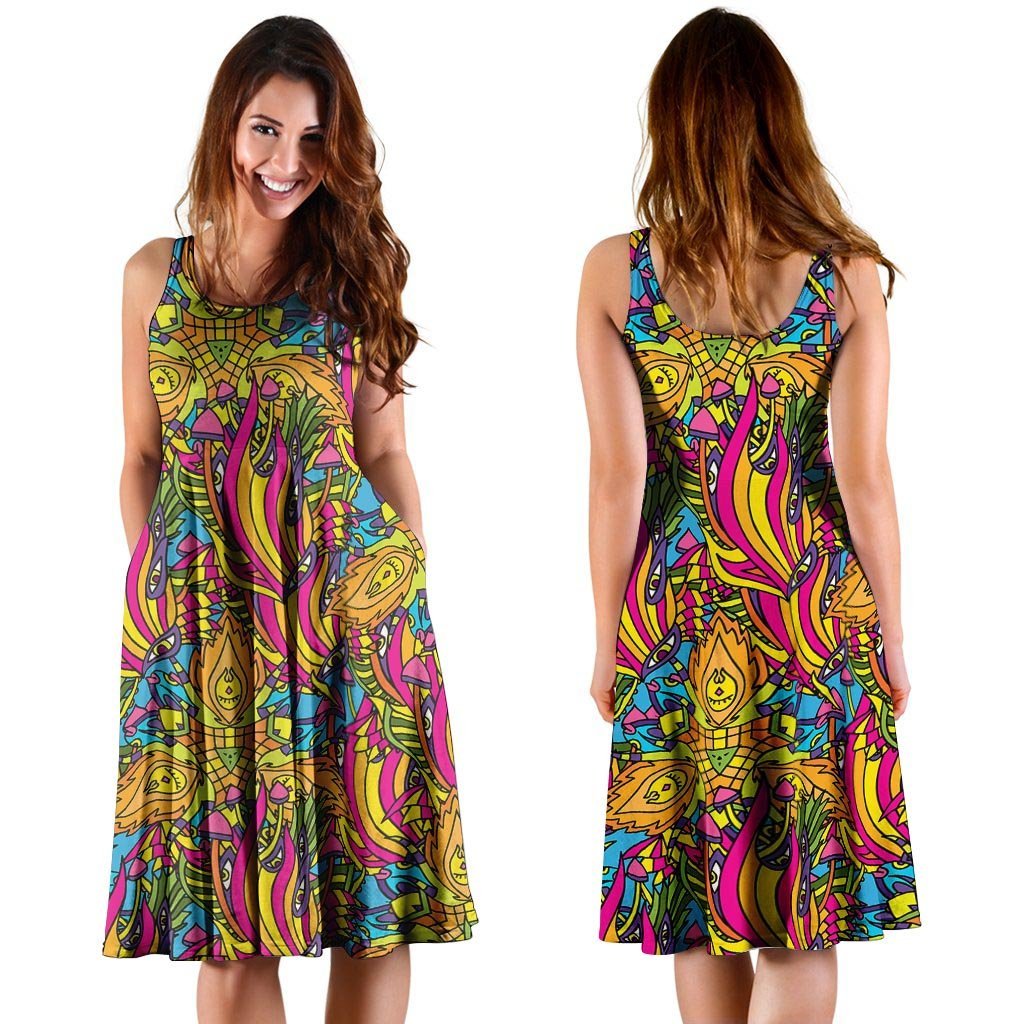 Trippy Hippie Flame Psychedelic Dress-grizzshop