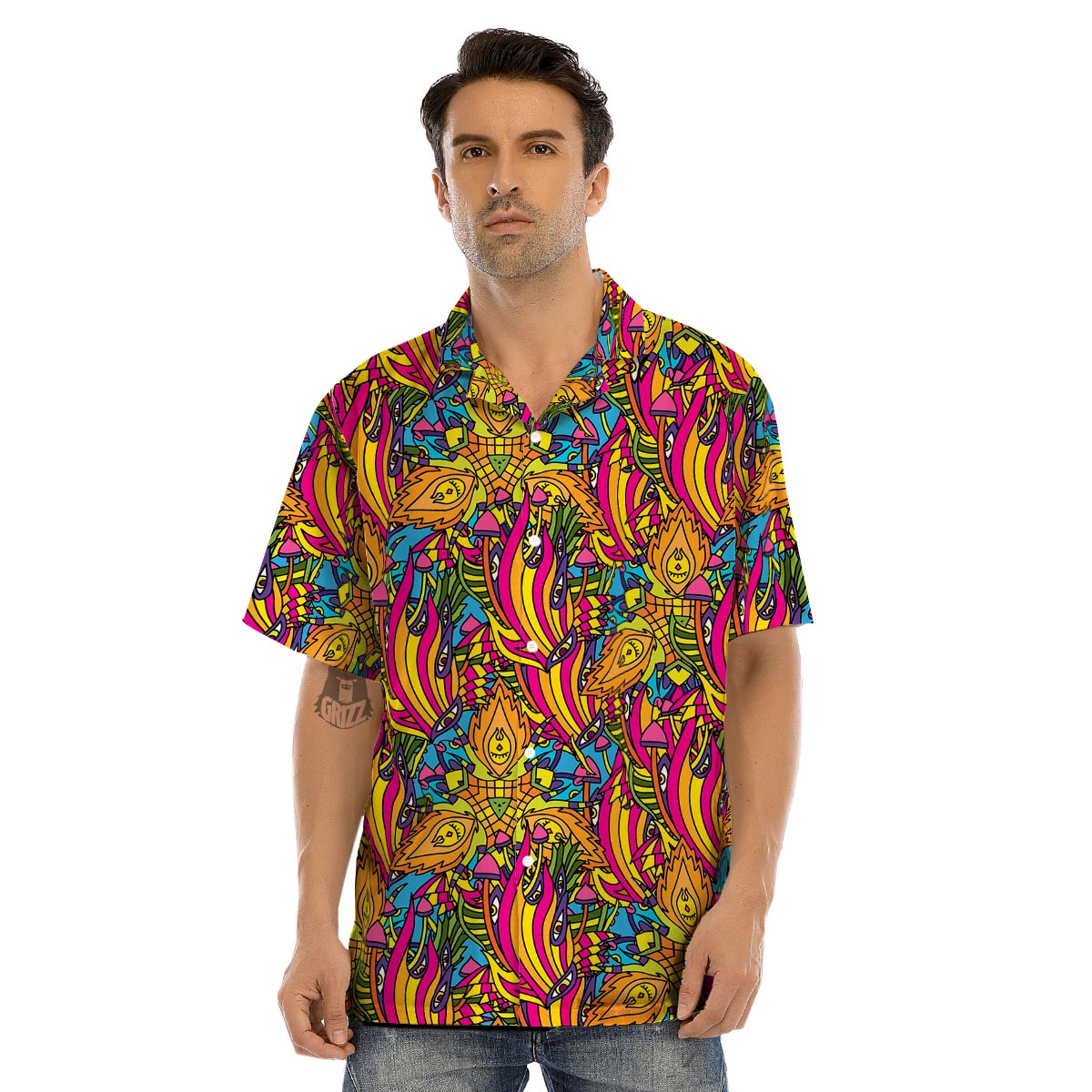 Trippy Hippie Flame Psychedelic Men’s Hawaiian Shirt-grizzshop