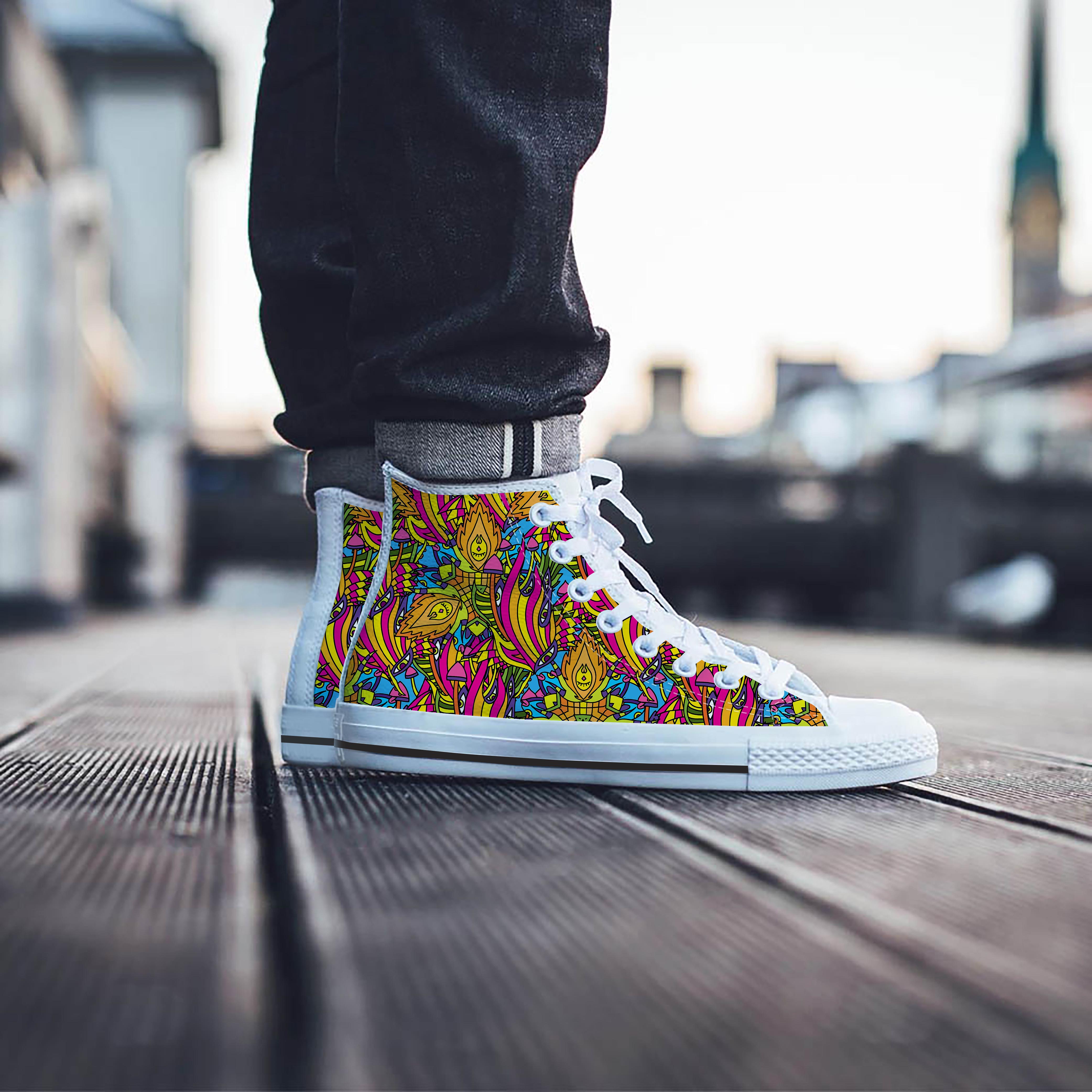 Trippy Hippie Flame Psychedelic Men's High Top Shoes-grizzshop