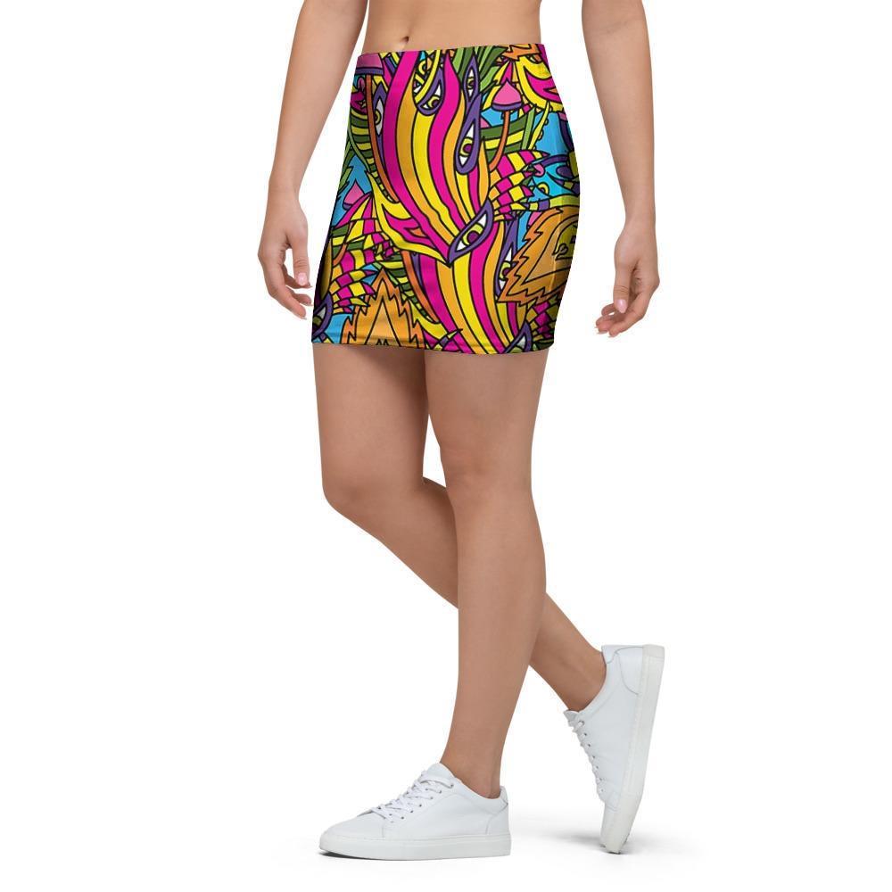 Trippy Hippie Flame Psychedelic Mini Skirt-grizzshop