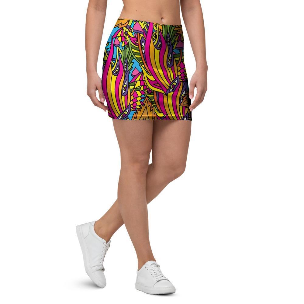 Trippy Hippie Flame Psychedelic Mini Skirt-grizzshop