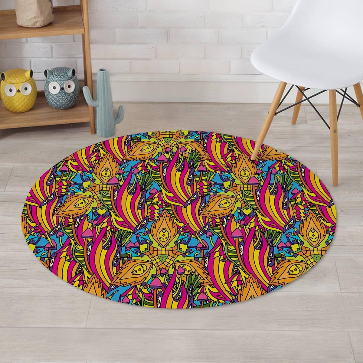 Trippy Hippie Flame Psychedelic Round Rug-grizzshop