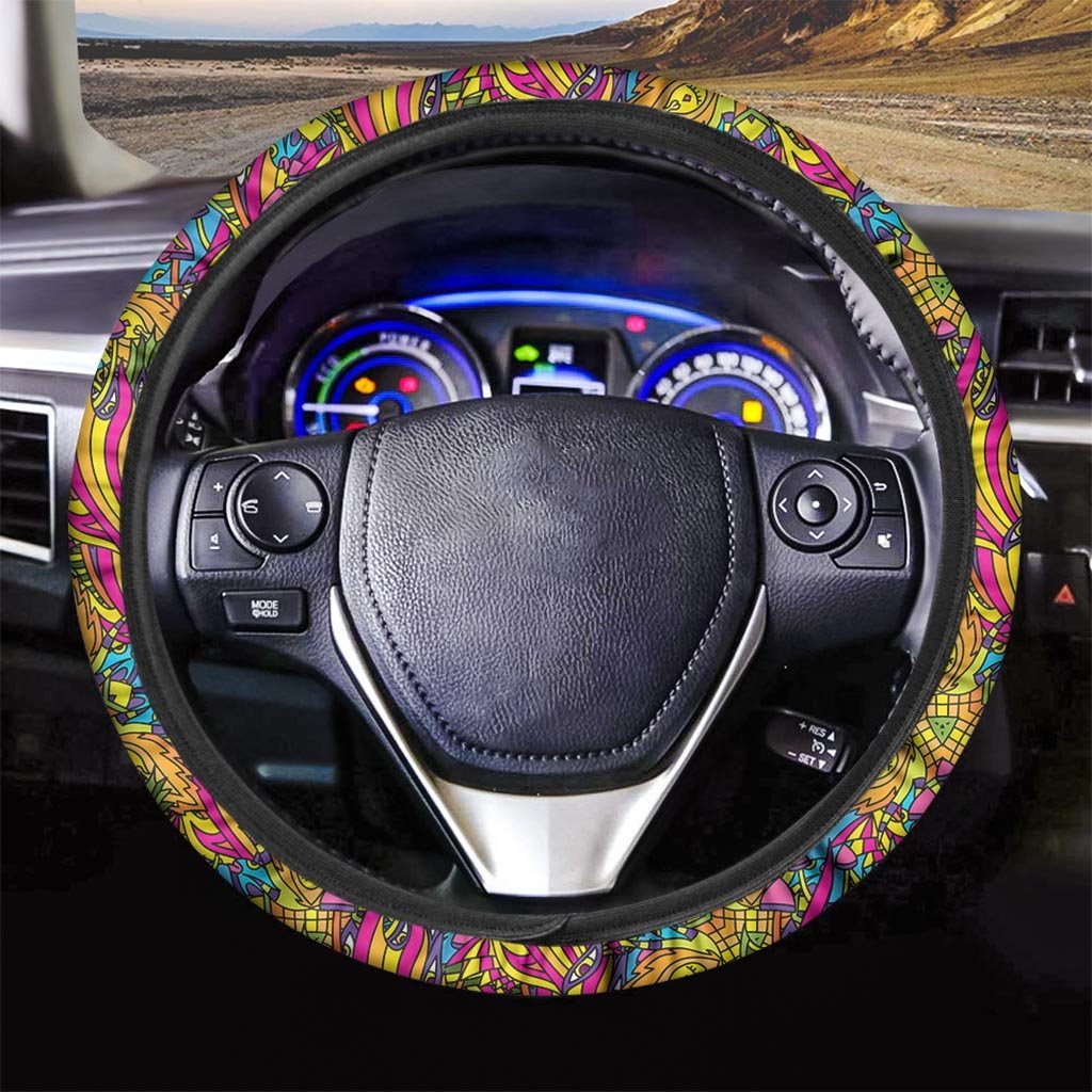 Trippy Hippie Flame Psychedelic Steering Wheel Cover-grizzshop