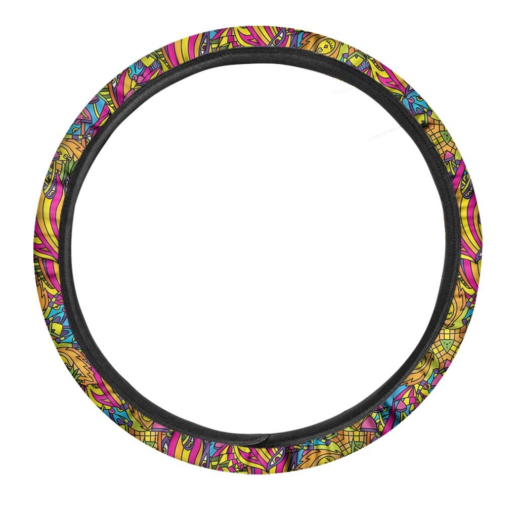 Trippy Hippie Flame Psychedelic Steering Wheel Cover-grizzshop