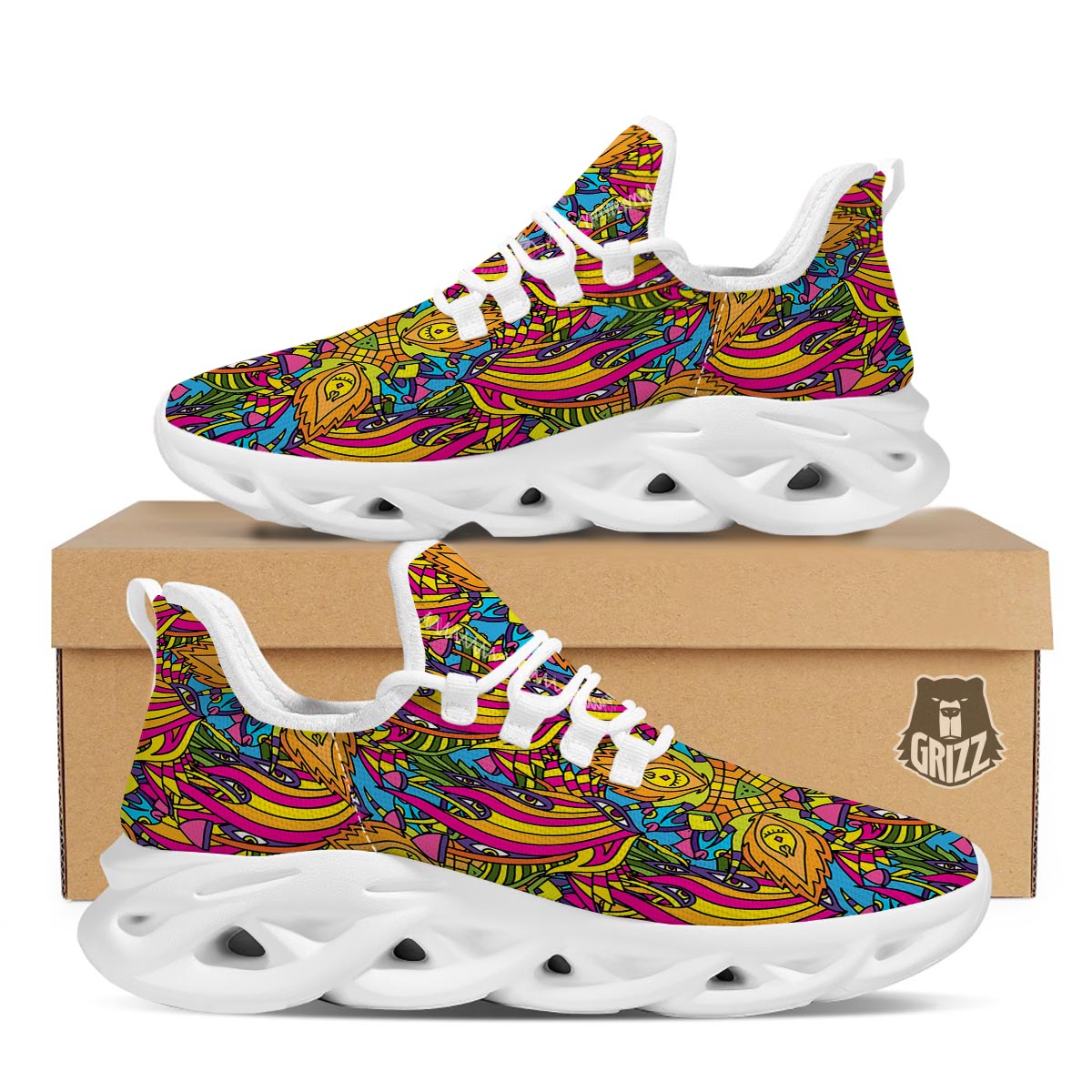 Trippy Hippie Flame Psychedelic White Running Shoes-grizzshop