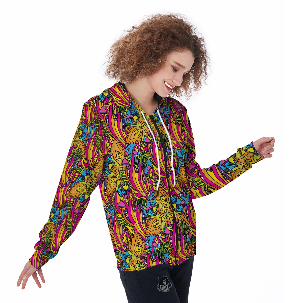 Trippy Hippie Flame Psychedelic Women's Zip Up Hoodie-grizzshop
