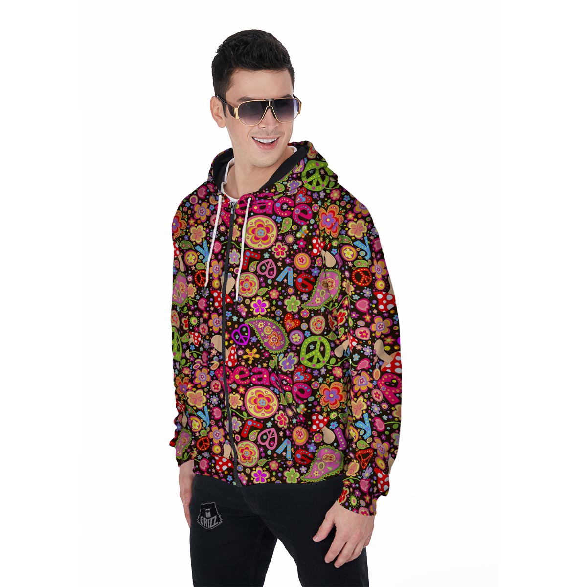 Trippy Hippie Men's Zip Up Hoodie-grizzshop