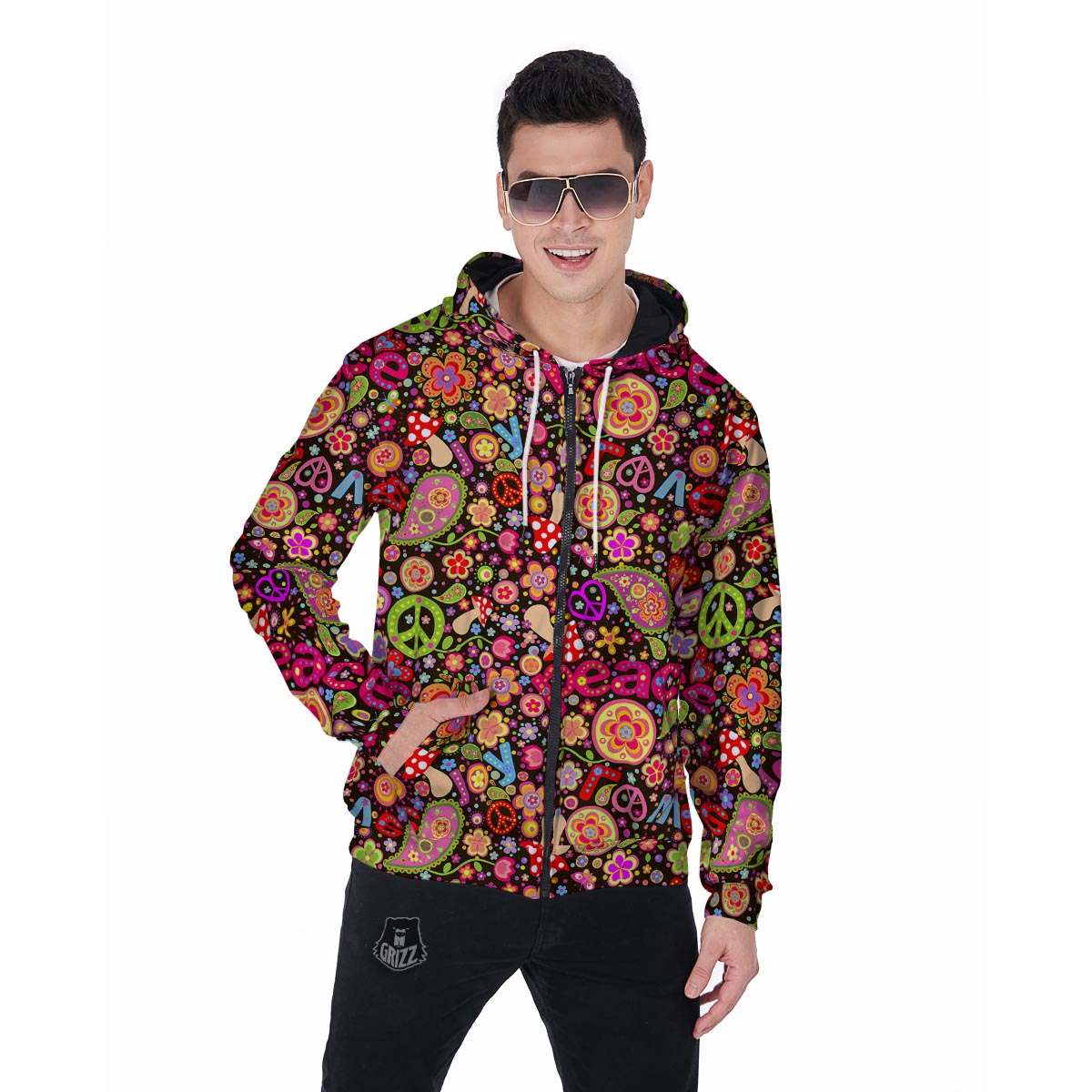 Trippy Hippie Men's Zip Up Hoodie-grizzshop