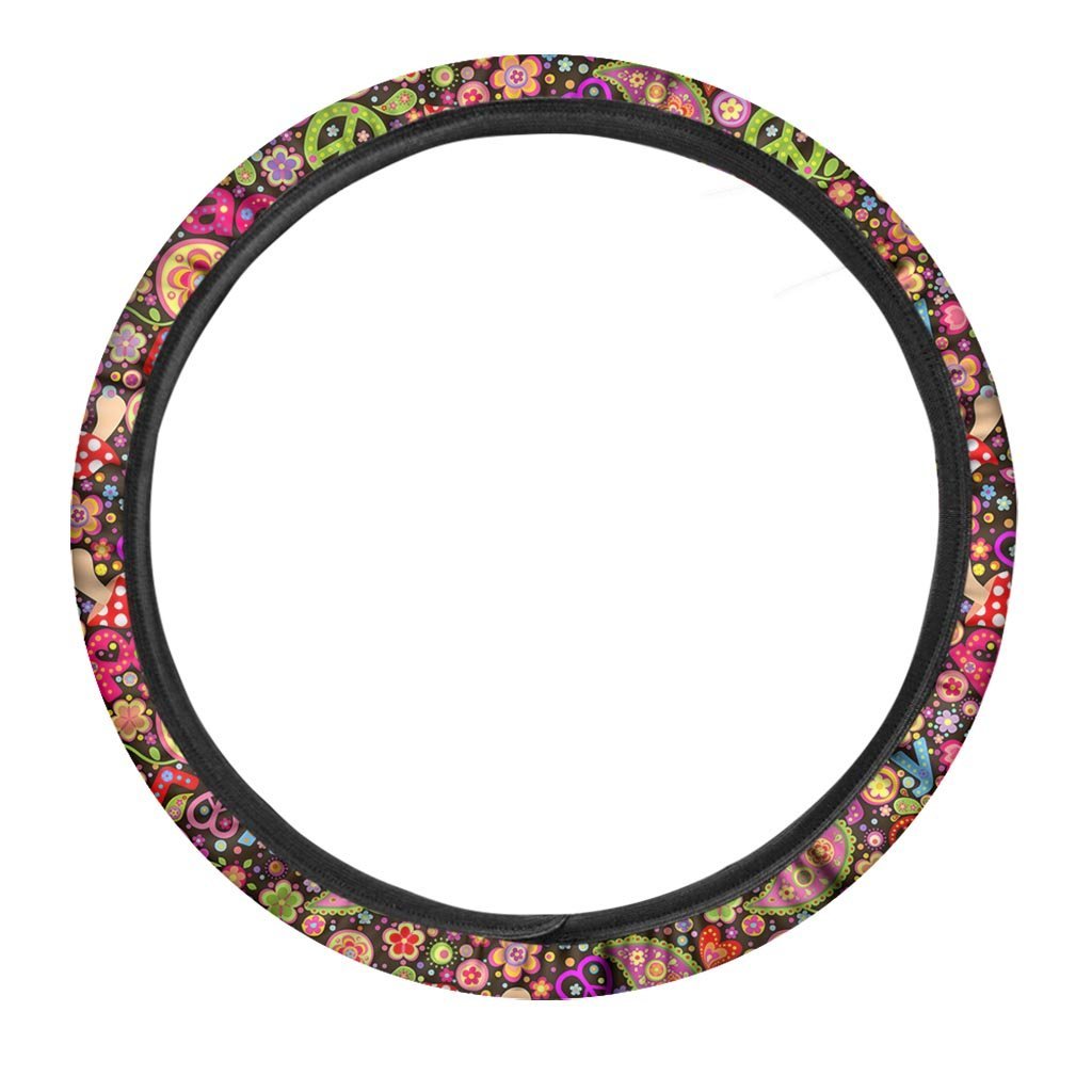 Trippy Hippie Steering Wheel Cover-grizzshop
