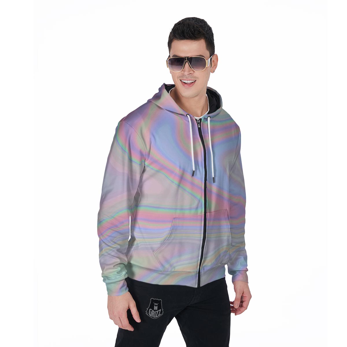 Trippy Holographic Men's Zip Up Hoodie-grizzshop