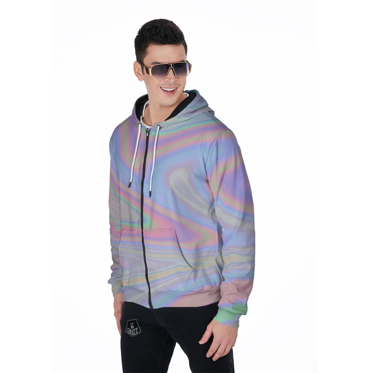 Trippy Holographic Men's Zip Up Hoodie-grizzshop