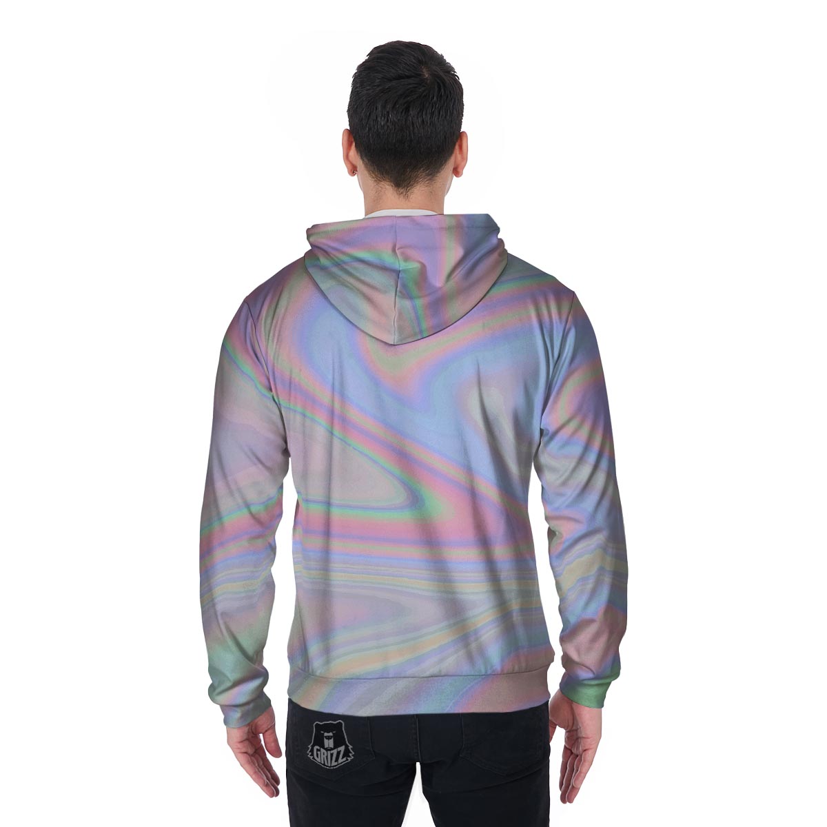 Trippy Holographic Men's Zip Up Hoodie-grizzshop