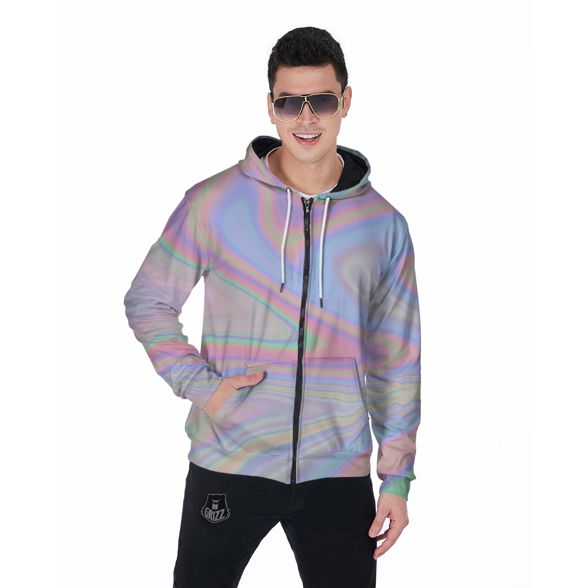 Trippy Holographic Men's Zip Up Hoodie-grizzshop