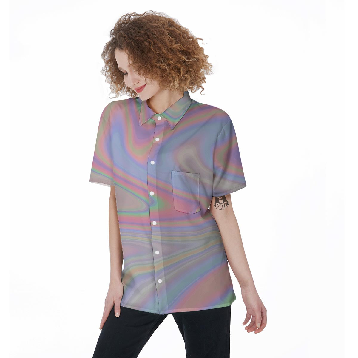 Trippy Holographic Women's Short Sleeve Shirts-grizzshop